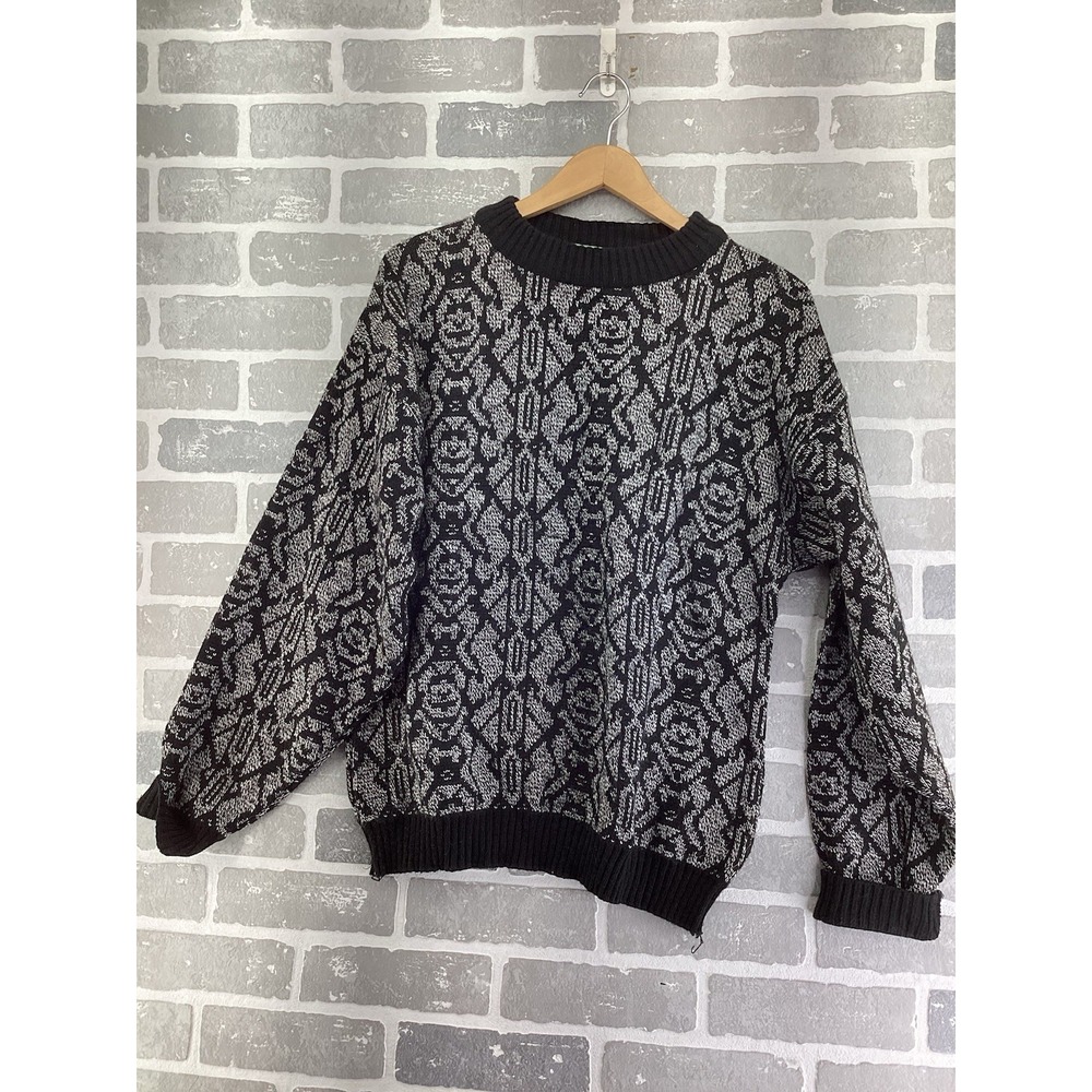 Vtg Justin Blake Geometric Nordic Wool Knit Adult Crewneck Sweater Mens Medium